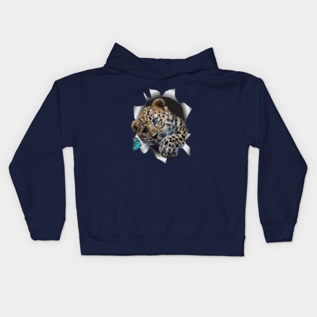 Leopard Cub and a Butterfly Kids Hoodie by Just Kidding by Nadine May